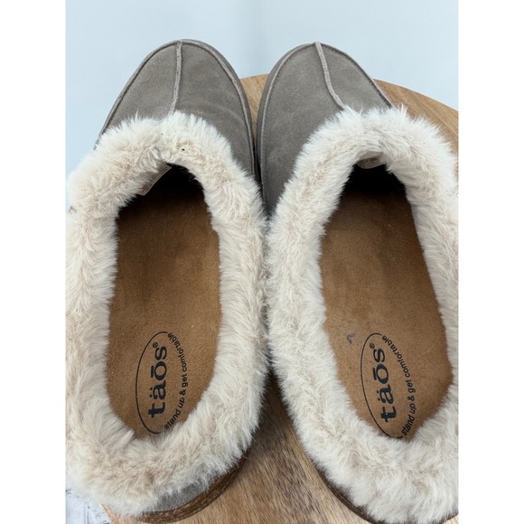Taos Future FTR-1406 Womens 10 Suede Faux Fur Trim Clogs Mules Taupe Brown - Picture 10 of 11